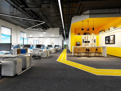 工业风开放办公区3D模型下载